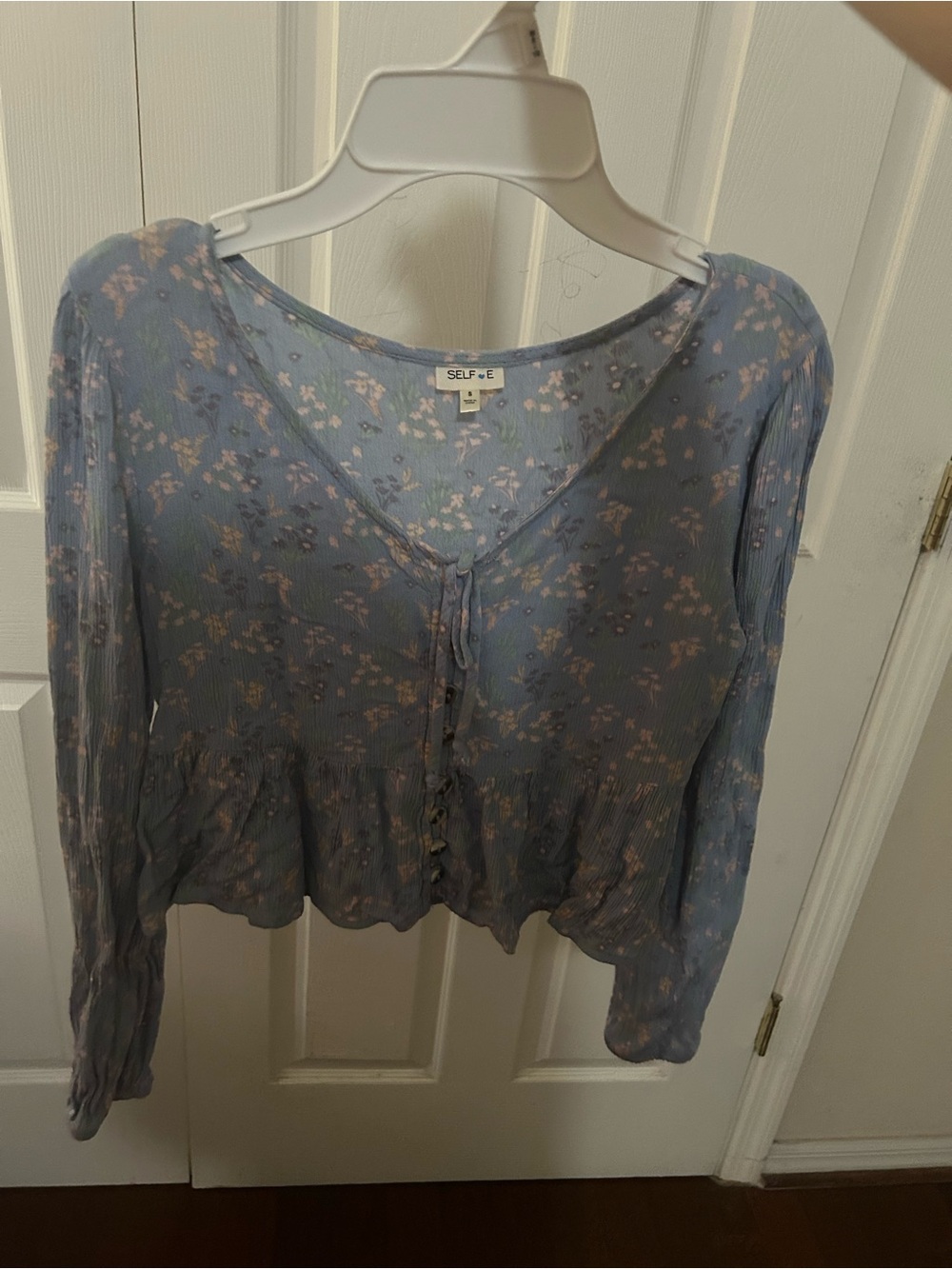 Self Esteem Blue Floral Button-Front Women’s Top